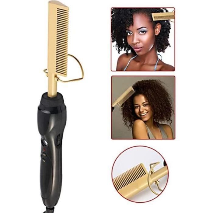 Peigne Lisseur Cheveux Bouclés Double Usage Multifonctionnel - Brosse Lissante Chauffante Rapide - 5 Réglages de Chaleur Variables