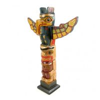 Grand Totem Indien En Bois Massif 100 Cm - Coco Papaya - Motif Aigle