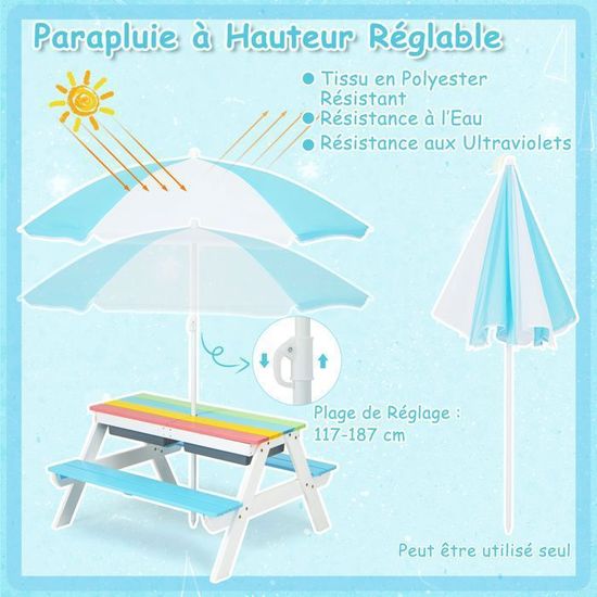 COSTWAY Table de Jeux Sable et d'Eau pour Enfants avec Emplacement pour Parasol et 18 Accessoires, pour Extérieur et Intérieur COSTWAY Table de Jeux Sable et d'Eau pour Enfants avec Emplacement pour Parasol et 18 Accessoires, pour Extérieur et Intérieur