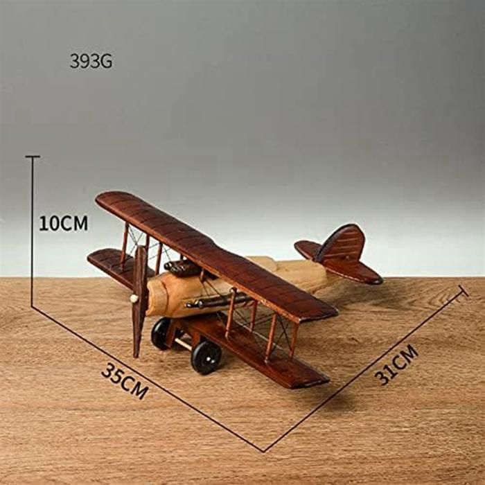 Maquette Avion En Bois Vintage – Biplan Rétro 35x31 Cm – Déco Bureau Ou Cadeau Collectionneur