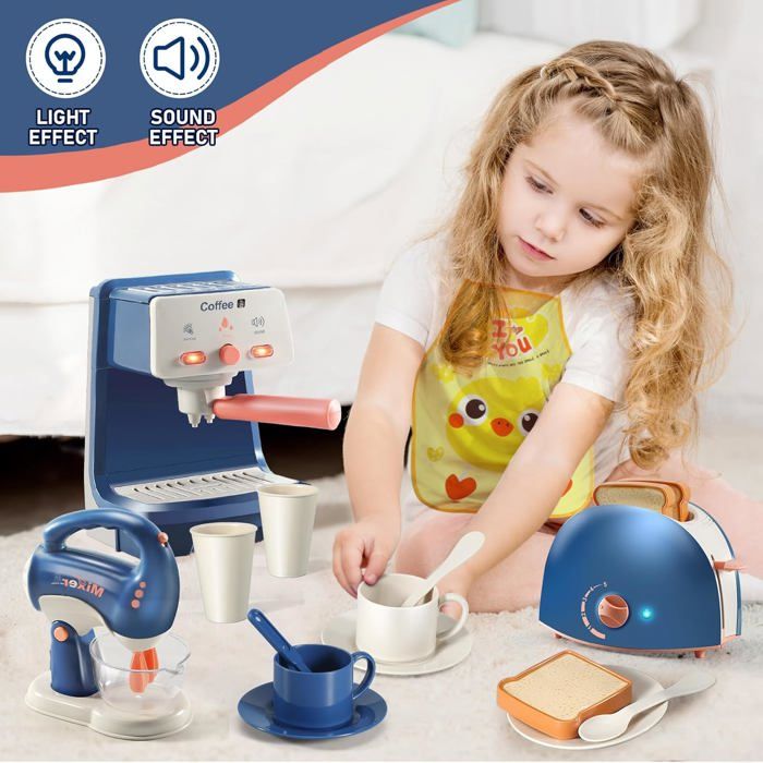 Set Ustensiles Cuisine Enfant 23 Pièces Avec Cafetière Et Mixeur Réalistes - Jouet Éducatif 3 Ans+