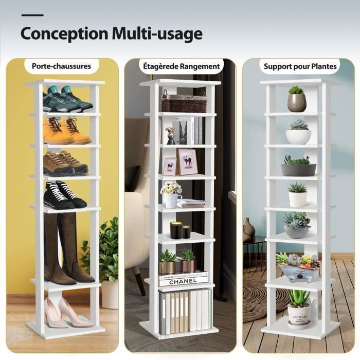 COSTWAY Meuble à Chaussures 6 Niveaux Blanc - 15 Paires Avec Portes Et Étagères Amovibles