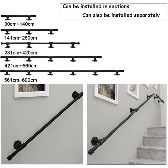 Support De Rampe Carré Robuste Noir Pour Escalier