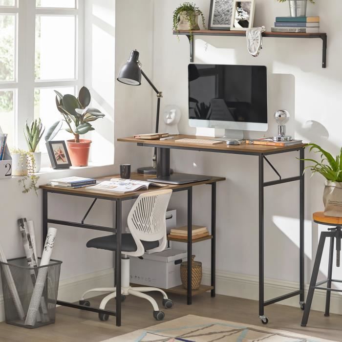 Bureau Rotatif 360° Avec 2 Étagères - Bureau D'Angle Assis-Debut - Style Industriel - Dimensions 172x60x100 Cm - Marque SoBuy