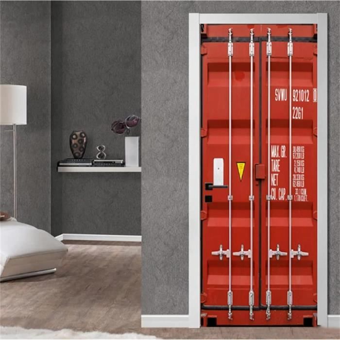 Sticker Porte 90 x 200 cm porte en bois sculpté Poster Porte Rétro Trompe-l'Œil PVC Auto-Adhésif Amovible, Décoration Entrée Chambre Cuisine