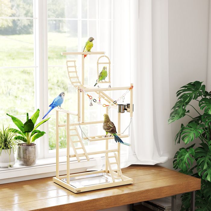 Mangeoire Pour Oiseaux HOMCOM Sur Pied 150cm - Nichoir Station à Oiseaux En Bois Pour Jardin