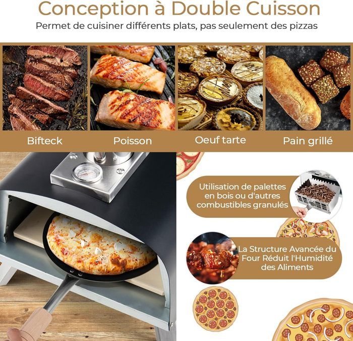 Four à Pizza Gaz Extérieur Avec Pierre Rotative 35,6 Cm - Cuisson Rapide 60 Secondes - Transportable Avec Sac