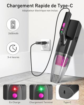URAQT Aspirateur à Main Sans Fil 120W 9000PA - Aspirateur Voiture Portable 3 En 1 Pour Maison, Voiture Et Poils D'Animaux