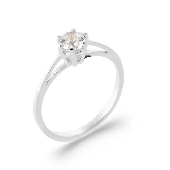 Bague Argent Massif 925/1000 Avec Cristal Zirconium - Taille 56, Dentelée, Rhodiée, Neuf