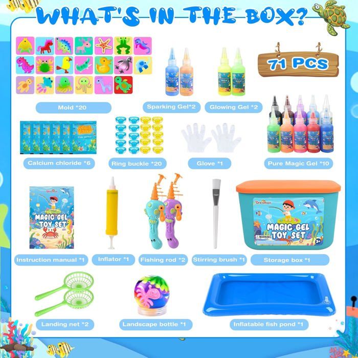 Aqua Gelz Set Pêche Magic Water Elf – 14 Gels Lumineux & Nacré, 18 Moules, 2 Cannes, Jouet Créatif 3D Enfant 3+ Années
