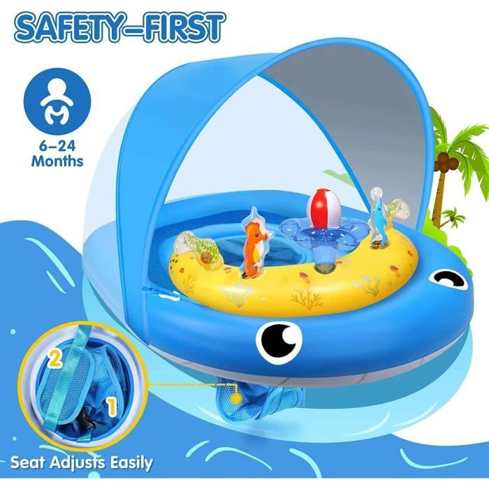 Bouée Bébé Anneau De Bain Avec Auvent UPF50+, Siège Réglable, Pompe Incluse - 3 à 36 Mois - Dinosaure