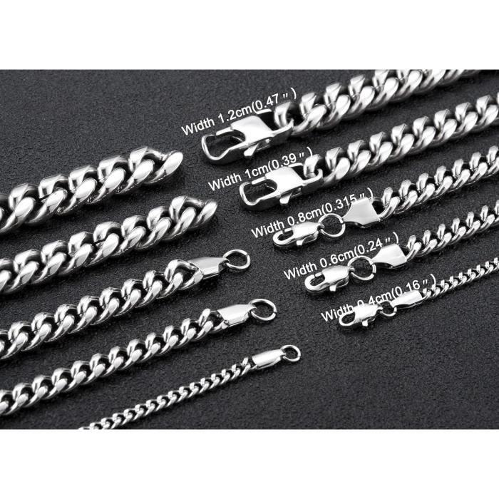 CHAINE MAILLE FIGARO 1 1 En Argent Massif Rhodi&eacute; 925 Pour Homme Large 4mm 50 55 EUR 104,00 - FR