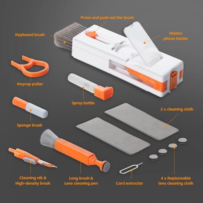 Kit De Nettoyage 18 En 1 Pour Clavier, IPhone, écouteurs - Extracteur Poussière, Brosses Douces, étui Portable