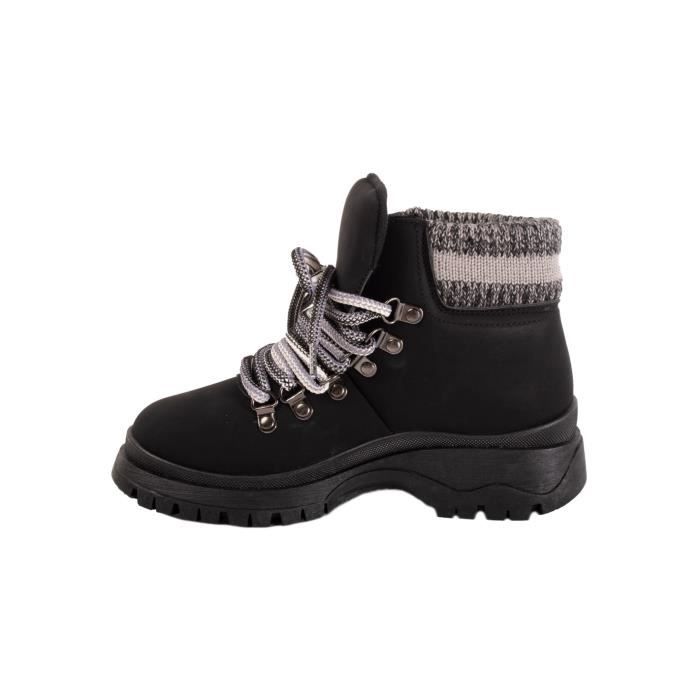 Bottes rangers femme basses style randonnee Noir Synthetique Lacets Noir Cdiscount Chaussures