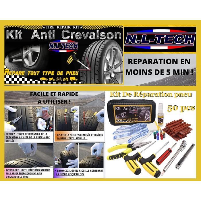 Kit de Réparation Pneu Tubeless Voiture Moto Auto Crevaison + 5X Mèche Neuf