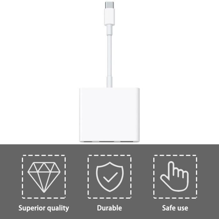 Adaptateur multiport AV numérique USB-C avec port USB blanc durable pour  Apple - Cdiscount Informatique