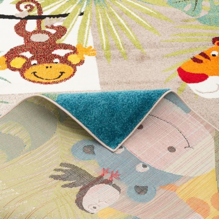 Tapis Chambre Enfant Dinosaure & Carte Du Monde - 80x150 Cm Bleu Nazar Antidérapant