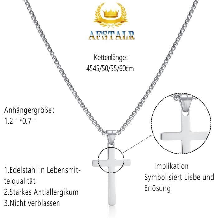 GAVU Collier Croix Homme Acier Inoxydable – Pendentif Croix Argent/Or/Noir – Chaîne 45cm – Bijou Chrétien Élégant