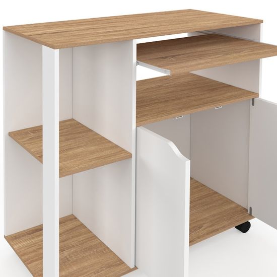 Meuble Rangement Mobile Roulettes IDMarket Desserte COSI Bois Hêtre Et Portes Noires 76cm - Rangement Cuisine Mobile Avec Roulettes Mobilier Cuisine