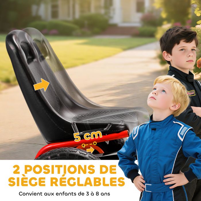 HOMCOM Kart à pédales pour enfant siège réglable 3 positions frein à HOMCOM Kart à pédales pour enfant siège réglable 3 positions frein à