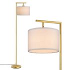 EDISHINE Lampadaire sur pied salon, lampe à arc avec abat-jour rotatif en lin, interrupteur à pied, ampoule E27 2700K fournie, doré