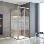 Paroi de douche coulissante d'angle droit 80x175 cm, décor rayures, profilé alu argenté, Schulte