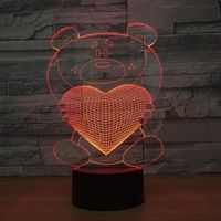 3D Led Nuit Lumière Ours D'Amour Forme 3D Illusion Lampe 7 Couleur Changement Tactile Interrupteur Led Veilleuse Acrylique Bureau