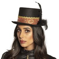 Chapeau steampunk noir avec bandeau et plume - Accessoire de mode pour femme