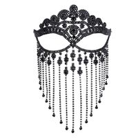 Noir - Masque Pour Le Visage En Strass, Chaîne, Pompon, Voile De Fête, Bijoux D'halloween, Masque Sexy En Cri