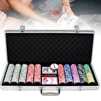 LILIIN Nash Poker Set, Jetons de Poker en Argile 500 PCS ,Malette de Poker Texas Holdem, Deluxe Coffret de Poker, argent