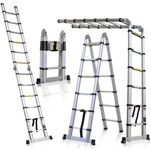 ECHELLE 5M Échelle Télescopique Pliante 2 en 1 Escabeau Pliant Ladder, Certifié EN131, Charge max 150 kg (2,5M + 2,5M)[236]