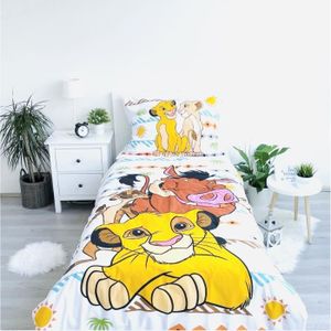 HOUSSE DE COUETTE ET TAIES Housse de couette enfant Roi Lion 140x200 cm et taie d'oreiller 70x90cm | Parure de lit Simba disney pour lit 1 Place 100% coton