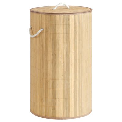 Relaxdays Lot De 2 Paniers à Linge En Bambou Pliable Avec Couvercle - 65L, Nature, Corbeilles à Linge Ronde