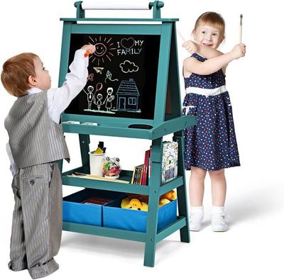 GOPLUS Bureau Enfant, Table d'Étude Réglable en Hauteur avec Rangement, Plateau GOPLUS Bureau Enfant, Table d'Étude Réglable en Hauteur avec Rangement, Plateau