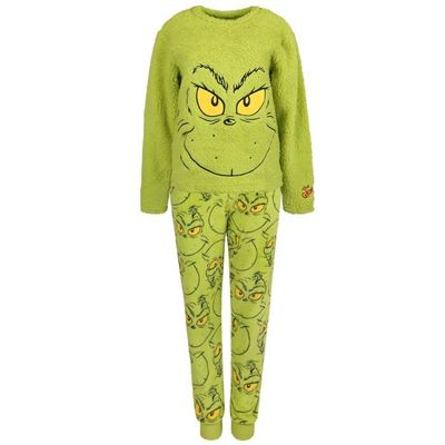 Pyjama Une Pièce Grinch En Polaire - Combinaison Chaude Avec Capuche à Yeux, Fermeture éclair, Pour Enfant