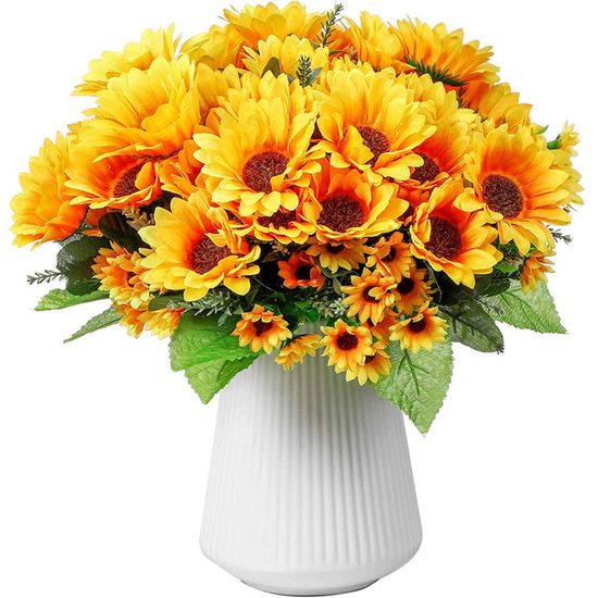 Bouquet Tournesols Artificiels Jaunes - 13 Fleurs Par Bouquet (2 Bouquets), Résistant Aux Intempéries Pour Extérieur - 5