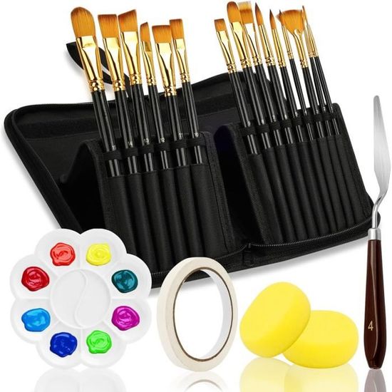 Set 25 Pinceaux Peinture Zhufas - Poils Synthétiques - Pour Acrylique, Huile, Aquarelle - Avec Etui