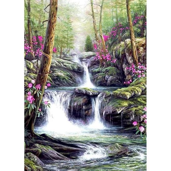 Diamond Painting Paysage De Cascades, Grand Format 30x60cm Peinture Diamant Adulte Kit Complet, 5D Bricolage Diamond Pasted Painting Point De Croix