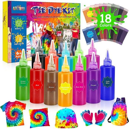 Kit Tie Dye 18 Couleurs - Teinture Textile Vibrante Pour DIY T-Shirts, Hoodies & Vêtements Enfants & Adultes