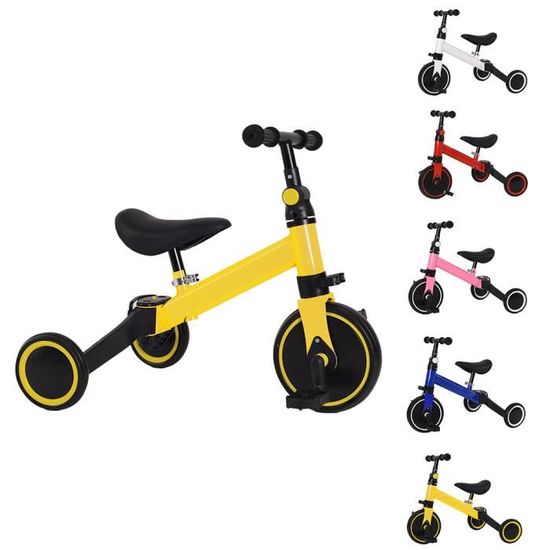 BELFOYER - Vélo Draisienne Tricycle 3 en 1 pour Enfants - Jaune - Selle et Guidon Réglable