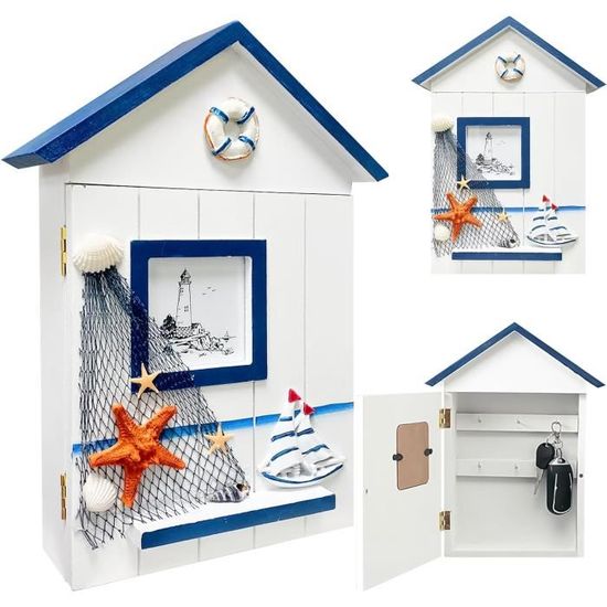 Boîte à Clés En Bois Avec 6 Crochets - Mot "Home", 27x20x6 Cm, Pour Entrée, Bureau, Décoration Murale