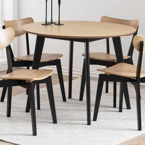 Table à manger ronde Rover - EMOB - Bois massif - 105 cm - Marron/Noir ...