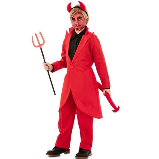 Jadeo Teufelskostüm Für Jungen 10-12 Jahre – Schwarzes Kleid Mit Roten Flammen, Kapuze & Maske