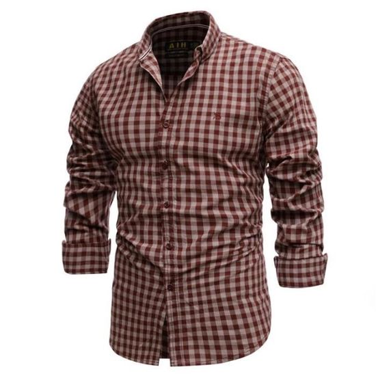 Chemise à carreaux manches longues en tissu pour Homme