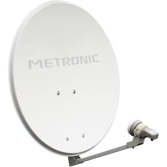 Parabole Satellite 60 Cm Acier Blanc + Tête LNB Simple 4K - Compatible Astra Et Eutelsat - Idéale Pour Réception TV HD