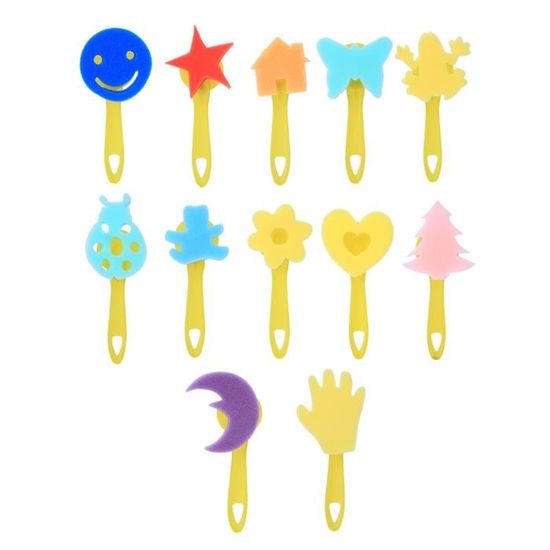 Lot De 18 Pinceaux éponge Pour Enfants - Formes Variées (rouleau, Balai, Tampon) - Pour Peinture, DIY