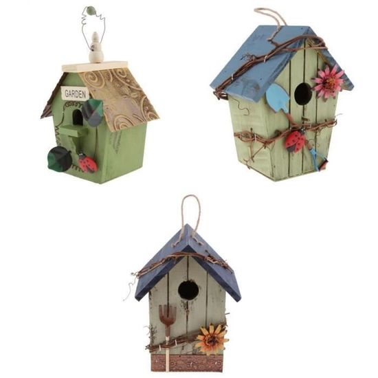 8 pcs Nichoirs Bois 12x12x22 cm Cabanes à oiseaux maison à oiseaux