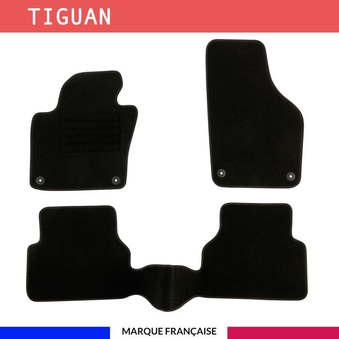 Tapis de sol voiture - Sur mesure pour VOLKSWAGEN TIGUAN (10/2007-03/2011) Antidérapant - 3 pièces : Protection arrière - Moquette