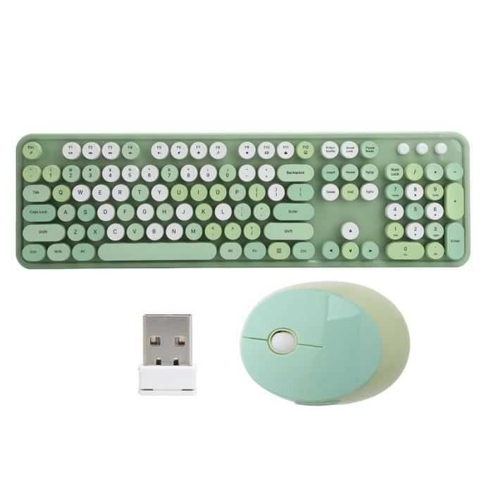 2,4GHz Ensemble Clavier Et Souris Sans Fil 104 Touches Couleur Mélangée Verte