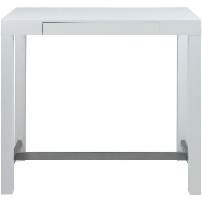 ANGELA Table de bar 4 à 6 personnes scandinave en contreplaqué laqué blanc - Repose-pied en métal - L 120 x l 60 cm